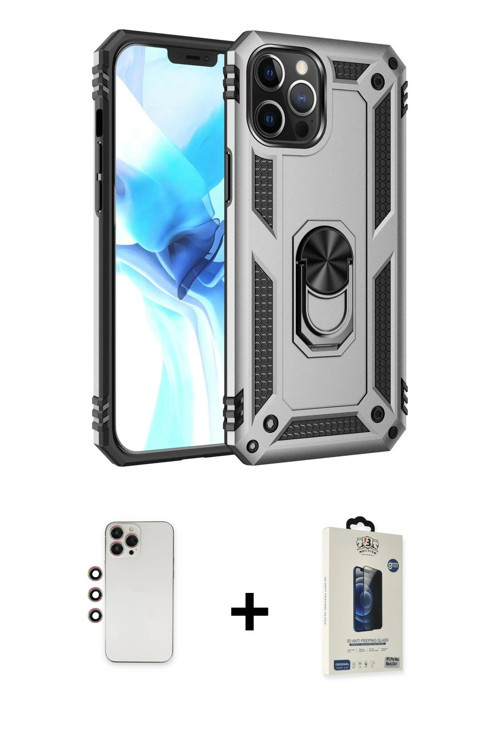 ieg™ iPhone 12 Pro Max Kılıf Ahenk Klasik Koleksiyonu - Siyah Bilvis Hayalet Cam Ekran Koruyucu + Gö