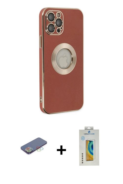 ieg™ iPhone 12 Pro Kılıf İz Form Serisi - Siyah Polymer Nano Ekran Koruyucu + Mavi Renkli Kamera Len