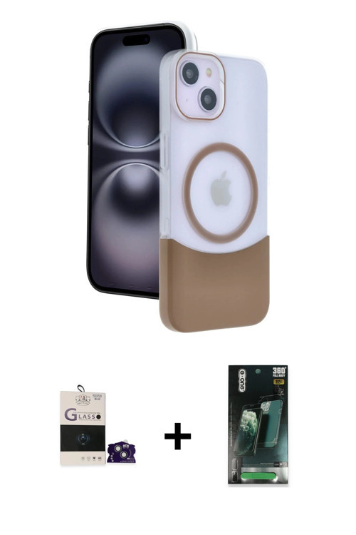 ieg™ iPhone 15 Kılıf Kozmos Form Özel Seri - Şeffaf 360 Full Body Arka Koruyucu + Sierra Blue Bilvis