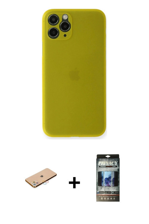 ieg™ iPhone 11 Pro Max Kılıf Yadigar Yansıma Serisi - Siyah 34D Hayalet Izgaralı Cam + Pembe Renkli