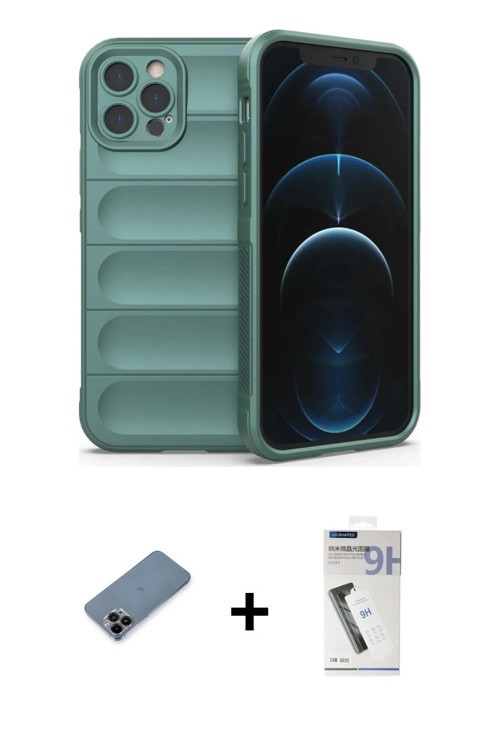 ieg™ iPhone 12 Pro Kılıf Atlas Koleksiyonu - Şeffaf Uv Polymer Nano Ekran Koruyucu + Siyah Shine Kam