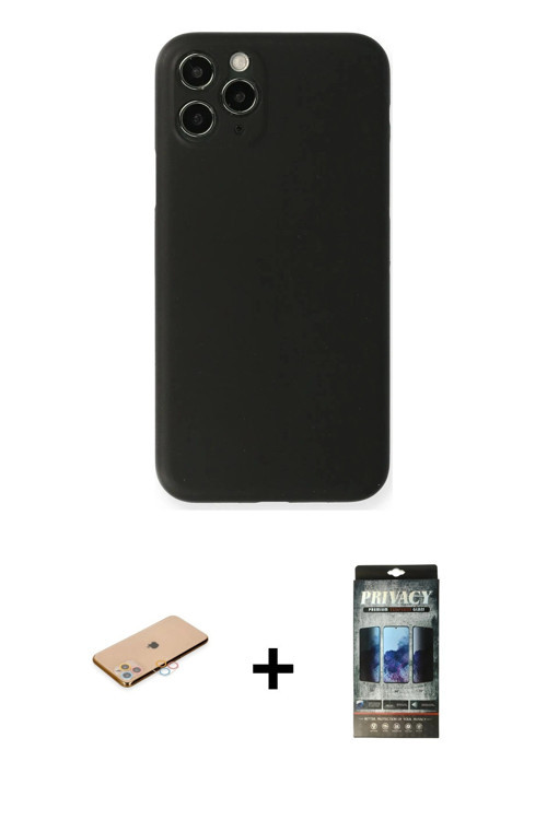 ieg™ iPhone 11 Pro Max Kılıf Yadigar Yansıma Serisi - Siyah 34D Hayalet Izgaralı Cam + Pembe Renkli