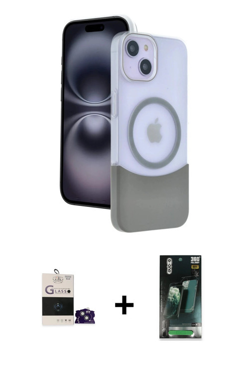 ieg™ iPhone 15 Kılıf Kozmos Form Özel Seri - Şeffaf 360 Full Body Arka Koruyucu + Sierra Blue Bilvis