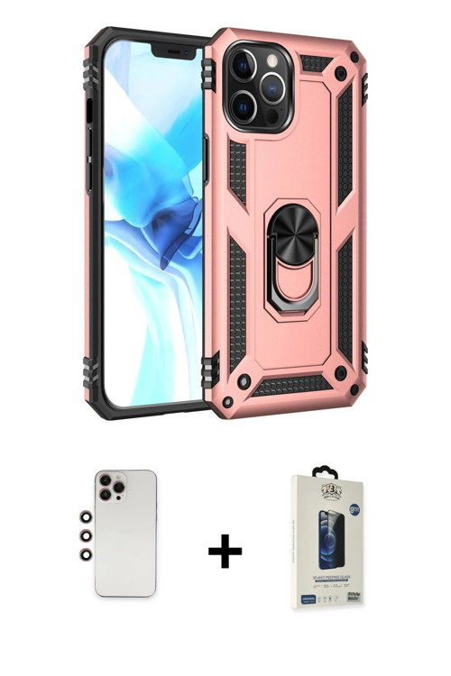 ieg™ iPhone 12 Pro Max Kılıf Ahenk Klasik Koleksiyonu - Siyah Bilvis Hayalet Cam Ekran Koruyucu + Gö