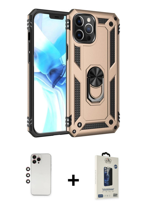 ieg™ iPhone 12 Pro Max Kılıf Ahenk Klasik Koleksiyonu - Siyah Bilvis Hayalet Cam Ekran Koruyucu + Gö
