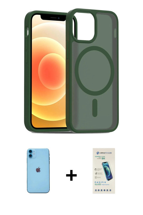 ieg™ iPhone 11 Kılıf Siluet Minimal Prime - Şeffaf Pasifik Cam Ekran Koruyucu + Mavi Neon Fosforlu K