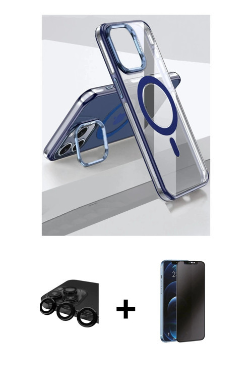 ieg™ iPhone 15 Pro Kılıf Vadi Çizgi Özel Seri - Siyah 3D Antistatik Hayalet Cam Ekran Koruyucu + Siy
