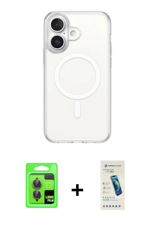 ieg™ iPhone 17 Kılıf Ahenk Yansıma Prime - Şeffaf Pasifik Cam Ekran Koruyucu + Gri Raze Metal Kamera