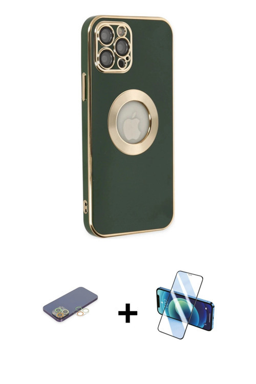 ieg™ iPhone 12 Pro Max Kılıf İz Form Serisi - Siyah 3D Antistatik Seramik Nano Ekran Koruyucu + Sarı