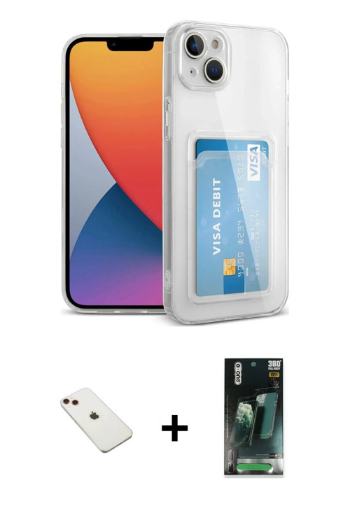 ieg™ iPhone 14 Kılıf Doruk Klasik Koleksiyonu - Şeffaf 360 Full Body Arka Koruyucu + Kırmızı Diamond