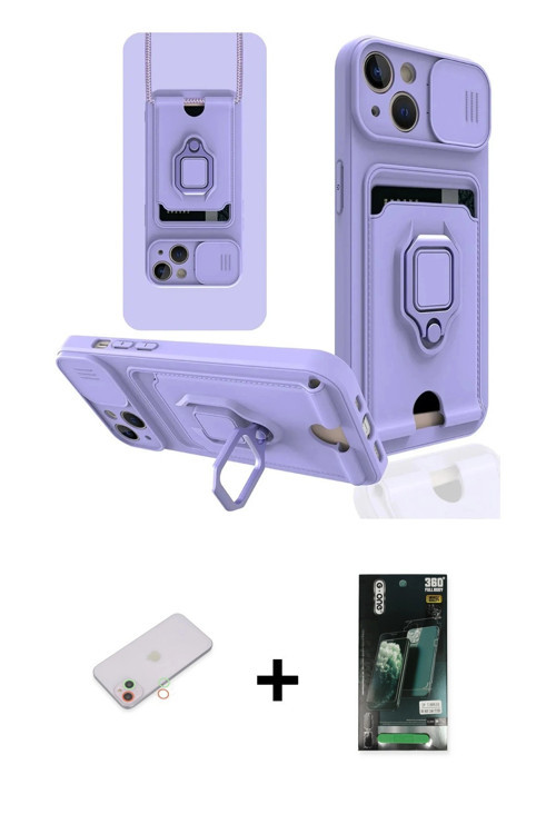 ieg™ iPhone 13 Kılıf Vadi Form Prime - Şeffaf 360 Full Body Arka Koruyucu + Yeşil Renkli Kamera Lens