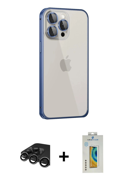 ieg™ iPhone 15 Pro Kılıf Eksen Form Serisi - Siyah Polymer Nano Ekran Koruyucu + Titanyum Gri Raze M