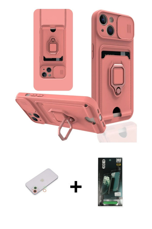 ieg™ iPhone 13 Kılıf Vadi Form Prime - Şeffaf 360 Full Body Arka Koruyucu + Yeşil Renkli Kamera Lens