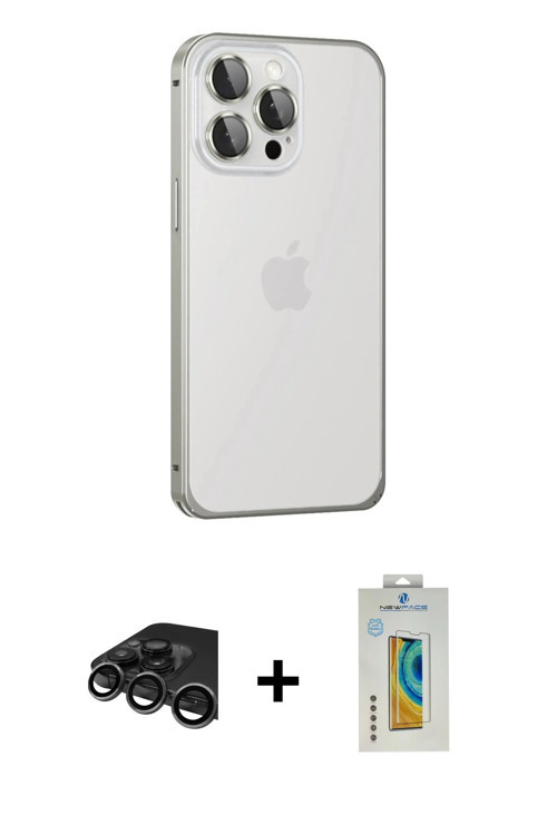 ieg™ iPhone 15 Pro Kılıf Eksen Form Serisi - Siyah Polymer Nano Ekran Koruyucu + Titanyum Gri Raze M