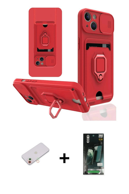 ieg™ iPhone 13 Kılıf Vadi Form Prime - Şeffaf 360 Full Body Arka Koruyucu + Yeşil Renkli Kamera Lens