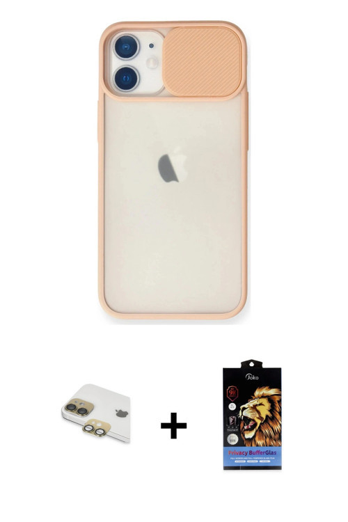 ieg™ iPhone 11 Kılıf Vadi Çizgi - Siyah Buffer Hayalet Cam Ekran Koruyucu + Gold Pers Alüminyum Kame