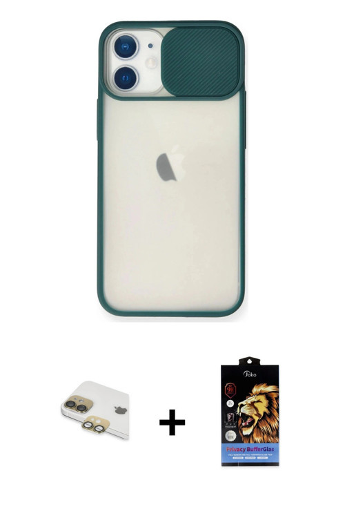 ieg™ iPhone 11 Kılıf Vadi Çizgi - Siyah Buffer Hayalet Cam Ekran Koruyucu + Gold Pers Alüminyum Kame