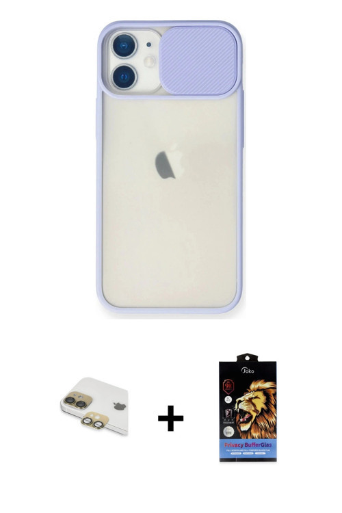 ieg™ iPhone 11 Kılıf Vadi Çizgi - Siyah Buffer Hayalet Cam Ekran Koruyucu + Gold Pers Alüminyum Kame