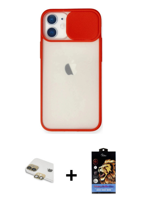 ieg™ iPhone 11 Kılıf Vadi Çizgi - Siyah Buffer Hayalet Cam Ekran Koruyucu + Gold Pers Alüminyum Kame