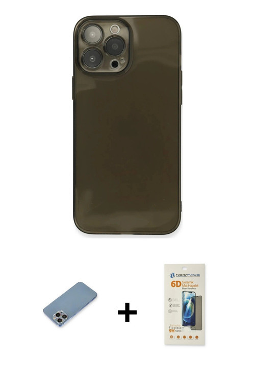 ieg™ iPhone 13 Pro Max Kılıf Ahenk Doku - Siyah 6D Mat Seramik Hayalet Nano Ekran Koruyucu + Gökkuşa