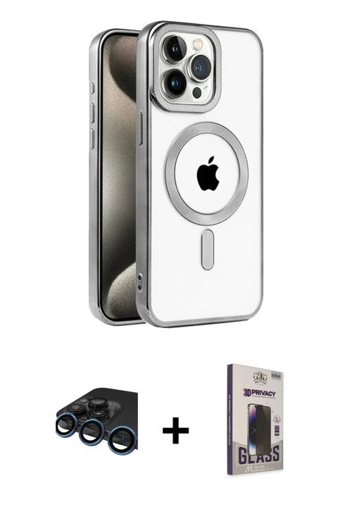ieg™ iPhone 15 Pro Max Kılıf Eksen Form Koleksiyonu - Siyah Bilvis Hayalet Cam Ekran Koruyucu + Laci