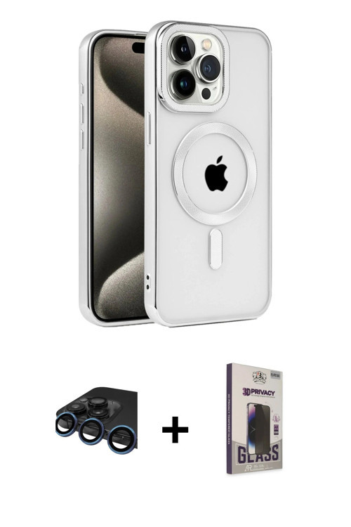 ieg™ iPhone 15 Pro Max Kılıf Eksen Form Koleksiyonu - Siyah Bilvis Hayalet Cam Ekran Koruyucu + Laci