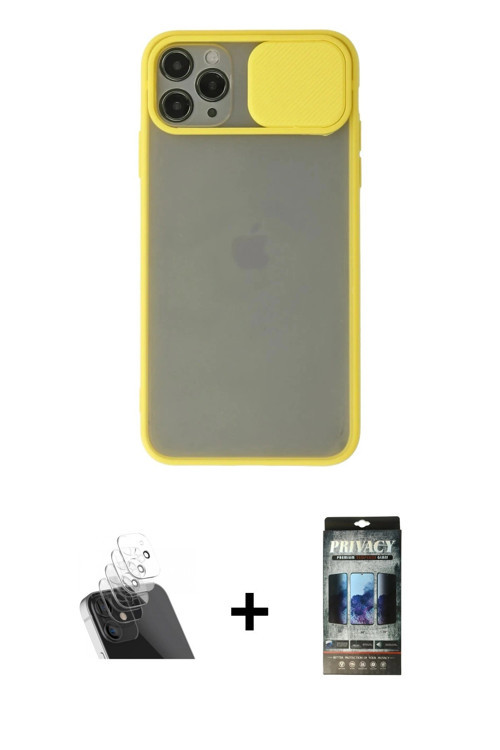 ieg™ iPhone 11 Pro Kılıf Vadi Çizgi - Siyah 34D Hayalet Izgaralı Cam + Şeffaf Kamera Lens Koruma Cam