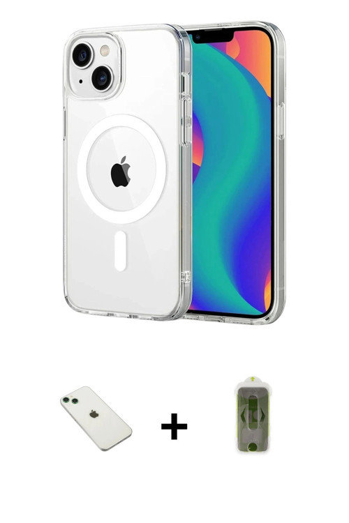 ieg™ iPhone 14 Kılıf Ahenk Minimal Serisi - Siyah Joko Magic 5D Hayalet Cam + Yeşil Diamond Kamera L
