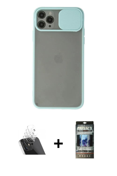 ieg™ iPhone 11 Pro Kılıf Vadi Çizgi - Siyah 34D Hayalet Izgaralı Cam + Şeffaf Kamera Lens Koruma Cam