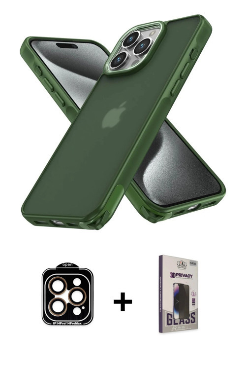 ieg™ iPhone 15 Pro Max Kılıf Atlas Form - Siyah Bilvis Hayalet Cam Ekran Koruyucu + Turuncu PVD Meta