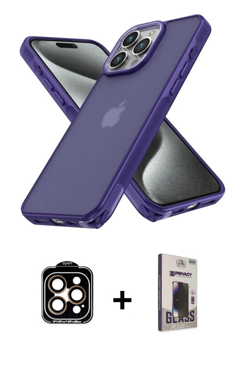 ieg™ iPhone 15 Pro Max Kılıf Atlas Form - Siyah Bilvis Hayalet Cam Ekran Koruyucu + Turuncu PVD Meta
