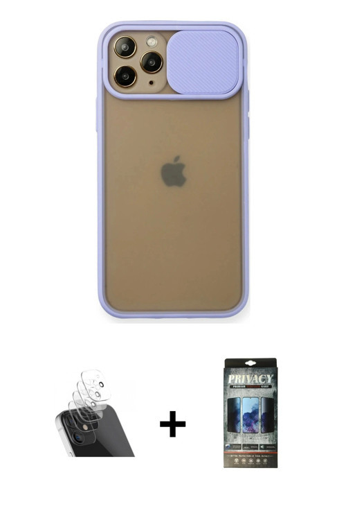 ieg™ iPhone 11 Pro Kılıf Vadi Çizgi - Siyah 34D Hayalet Izgaralı Cam + Şeffaf Kamera Lens Koruma Cam