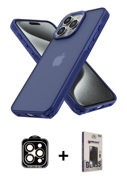 ieg™ iPhone 15 Pro Max Kılıf Atlas Form - Siyah Bilvis Hayalet Cam Ekran Koruyucu + Turuncu PVD Meta