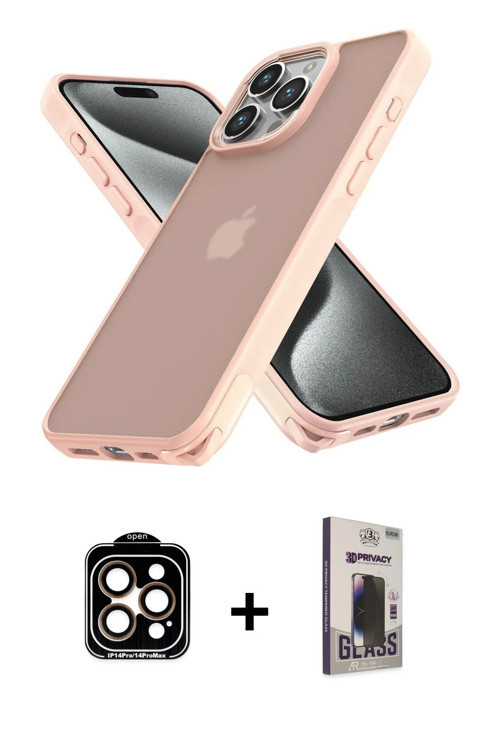 ieg™ iPhone 15 Pro Max Kılıf Atlas Form - Siyah Bilvis Hayalet Cam Ekran Koruyucu + Turuncu PVD Meta
