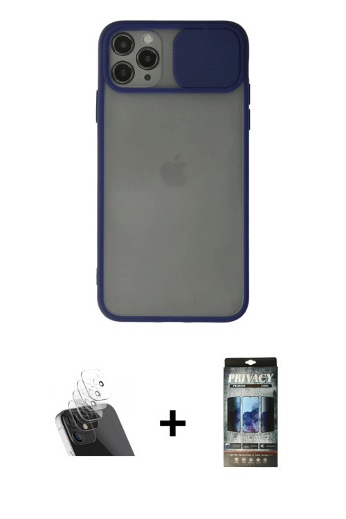 ieg™ iPhone 11 Pro Kılıf Vadi Çizgi - Siyah 34D Hayalet Izgaralı Cam + Şeffaf Kamera Lens Koruma Cam