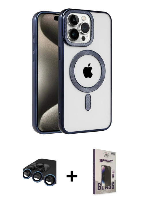 ieg™ iPhone 15 Pro Max Kılıf Eksen Form Koleksiyonu - Siyah Bilvis Hayalet Cam Ekran Koruyucu + Laci