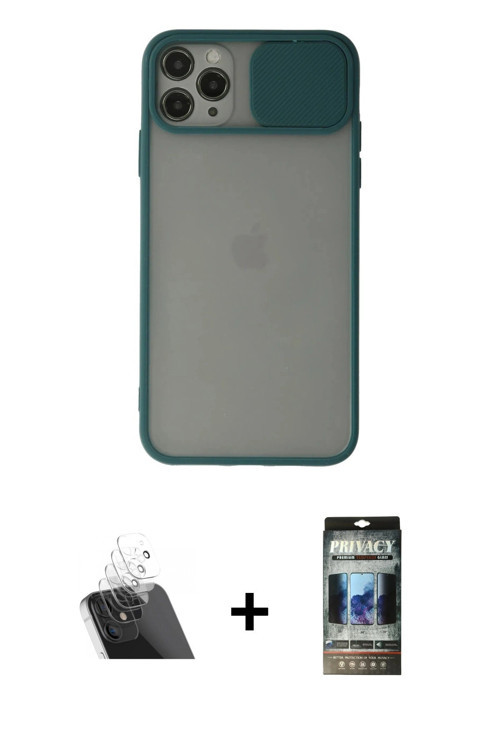 ieg™ iPhone 11 Pro Kılıf Vadi Çizgi - Siyah 34D Hayalet Izgaralı Cam + Şeffaf Kamera Lens Koruma Cam