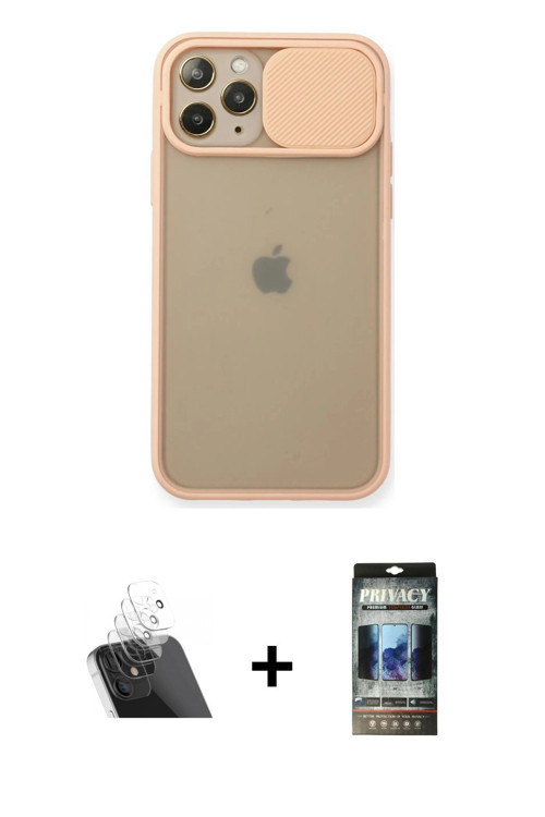 ieg™ iPhone 11 Pro Kılıf Vadi Çizgi - Siyah 34D Hayalet Izgaralı Cam + Şeffaf Kamera Lens Koruma Cam