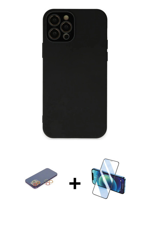 ieg™ iPhone 12 Pro Kılıf Çekirdek Modern Serisi - Siyah 3D Antistatik Seramik Nano Ekran Koruyucu +