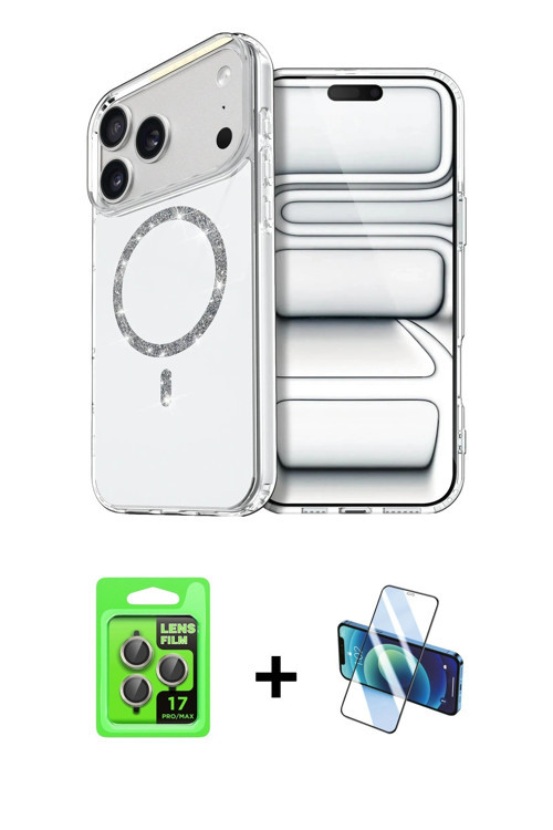 ieg™ iPhone 17 Pro Kılıf Kıvılcım Form Prime - Siyah 3D Antistatik Cam Ekran Koruyucu + Gri Raze Met