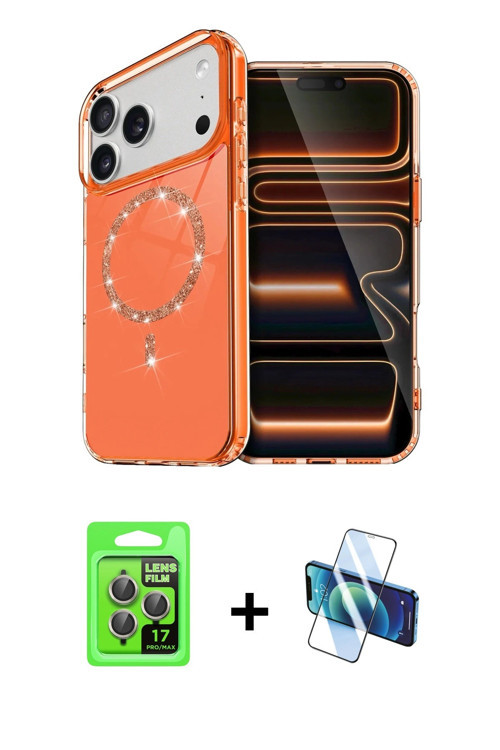 ieg™ iPhone 17 Pro Kılıf Kıvılcım Form Prime - Siyah 3D Antistatik Cam Ekran Koruyucu + Gri Raze Met