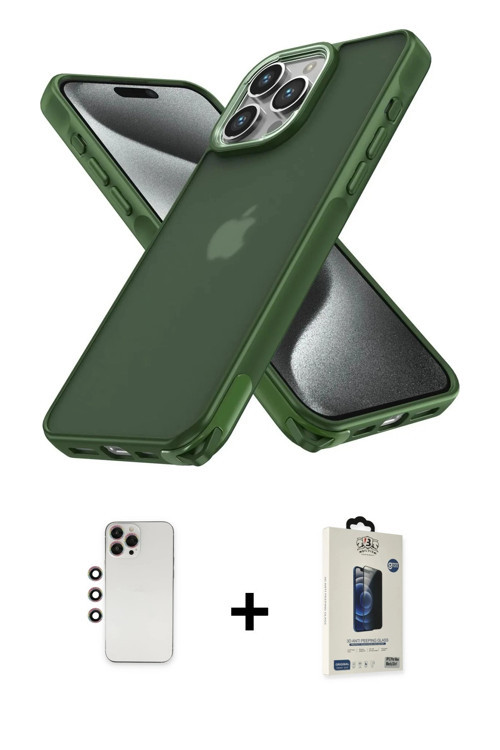 ieg™ iPhone 12 Pro Max Kılıf Atlas Form - Siyah Bilvis Hayalet Cam Ekran Koruyucu + Gökkuşağı Shine