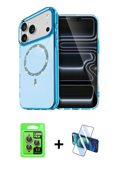 ieg™ iPhone 17 Pro Kılıf Kıvılcım Form Prime - Siyah 3D Antistatik Cam Ekran Koruyucu + Gri Raze Met