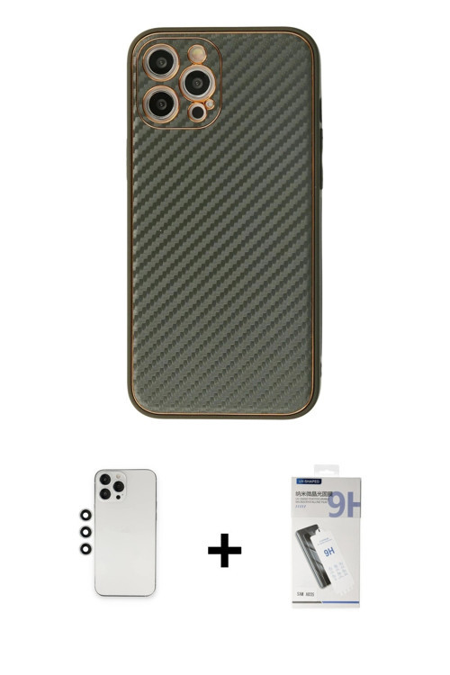 ieg™ iPhone 12 Pro Kılıf Ahenk Işık - Şeffaf Uv Polymer Nano Ekran Koruyucu + Gümüş Shine Kamera Len