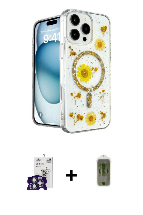 ieg™ iPhone 16 Pro Max Kılıf Kozmos Doku - Siyah Joko Magic 5D Hayalet Cam + Titanyum Gri Bilvis Tit