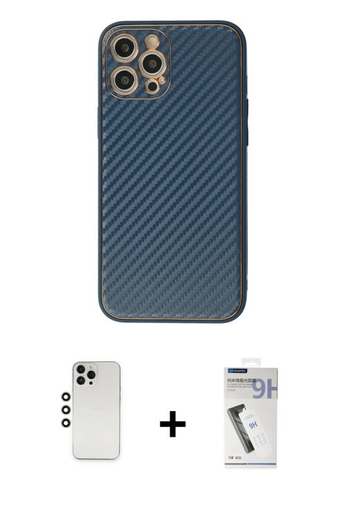 ieg™ iPhone 12 Pro Kılıf Ahenk Işık - Şeffaf Uv Polymer Nano Ekran Koruyucu + Gümüş Shine Kamera Len