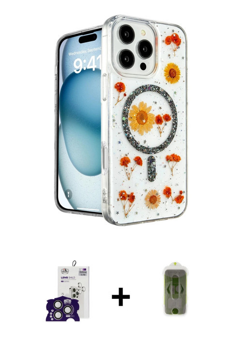ieg™ iPhone 16 Pro Max Kılıf Kozmos Doku - Siyah Joko Magic 5D Hayalet Cam + Titanyum Gri Bilvis Tit
