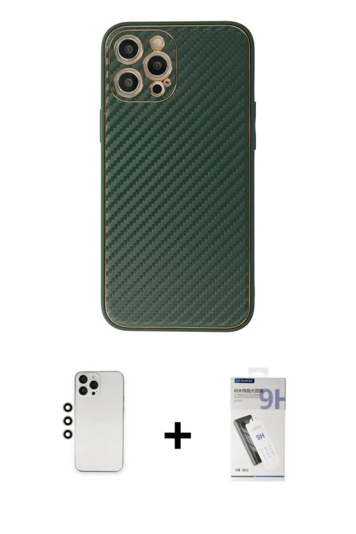 ieg™ iPhone 12 Pro Kılıf Ahenk Işık - Şeffaf Uv Polymer Nano Ekran Koruyucu + Gümüş Shine Kamera Len