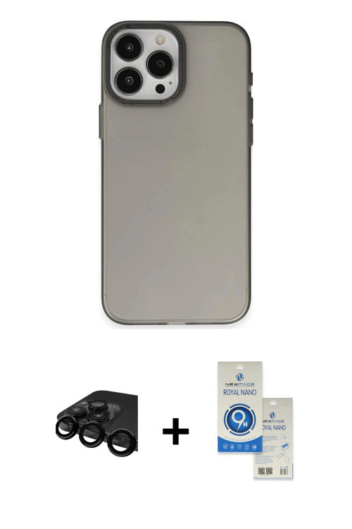 ieg™ iPhone 15 Pro Kılıf Ahenk Çizgi Prime - Şeffaf Royal Nano Ekran Koruyucu + Siyah Raze Metal Kam