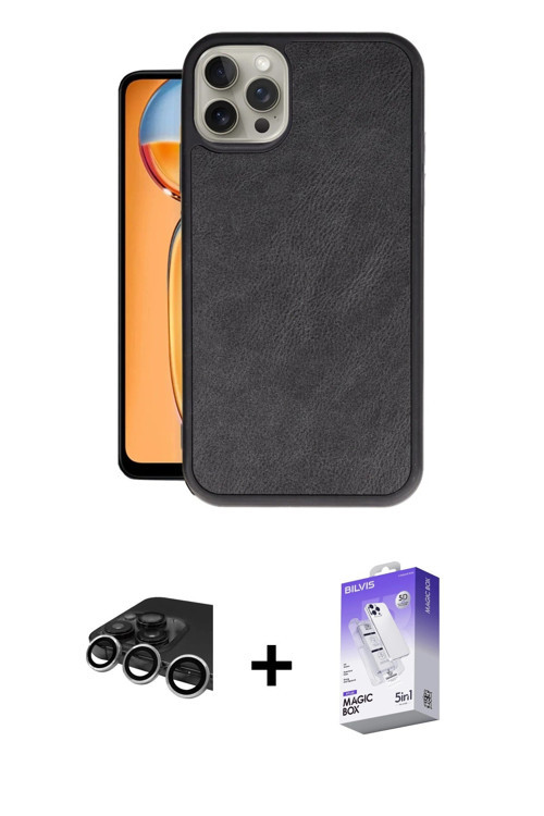 iPhone 14 Pro Max Kılıf Kıvılcım Işık Serisi - Siyah Bilvis 5in1 3D Magic Cam Ekran Koruyucu +